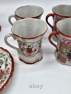 Vintage Japanese Porcelain Hand Painted Coffee Tea Pot With Cups And Plates Set
