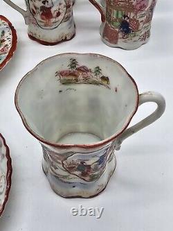 Vintage Japanese Porcelain Hand Painted Coffee Tea Pot With Cups And Plates Set