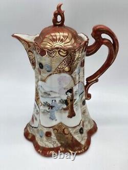 Vintage Japanese Porcelain Hand Painted Coffee Tea Pot With Cups And Plates Set