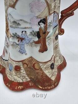 Vintage Japanese Porcelain Hand Painted Coffee Tea Pot With Cups And Plates Set