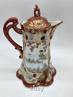 Vintage Japanese Porcelain Hand Painted Coffee Tea Pot With Cups And Plates Set