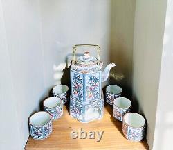 Vintage Japanese Tea Set Toscany Peaches Design 6 cups, Pot & Warmer Stand