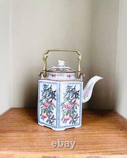 Vintage Japanese Tea Set Toscany Peaches Design 6 cups, Pot & Warmer Stand