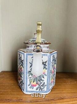 Vintage Japanese Tea Set Toscany Peaches Design 6 cups, Pot & Warmer Stand