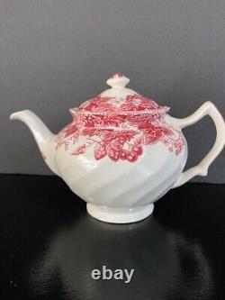 Vintage Johnson Bros Strawberry Fair Teapot Red Transferware 1959-73