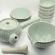 Vintage Korean Signed Celadon Porcelain 14 Pc Side Handle Tea Pot Set -perfect