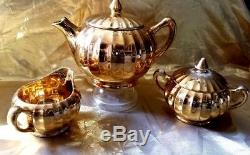 Vintage Lady Halmilton 22-kt Gold Tea Set, Teapot, Sugar Dish, Creamer