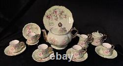 Vintage Lefton Green Heritage Roses China Teapot Tea Set And Bonus Serving Plate