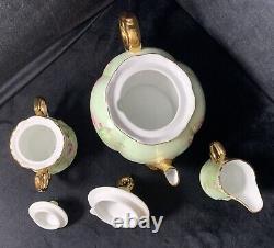 Vintage Lefton Green Heritage Roses China Teapot Tea Set And Bonus Serving Plate