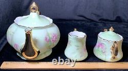 Vintage Lefton Green Heritage Roses China Teapot Tea Set And Bonus Serving Plate