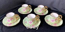 Vintage Lefton Green Heritage Roses China Teapot Tea Set And Bonus Serving Plate