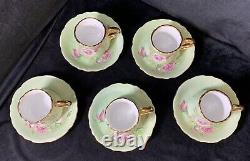 Vintage Lefton Green Heritage Roses China Teapot Tea Set And Bonus Serving Plate