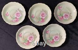 Vintage Lefton Green Heritage Roses China Teapot Tea Set And Bonus Serving Plate