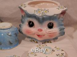 Vintage Lefton Miss Priss Kitty Cat Cookie jar & Teapot serving set Japan 7 pcs