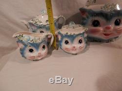 Vintage Lefton Miss Priss Kitty Cat Cookie jar & Teapot serving set Japan 7 pcs