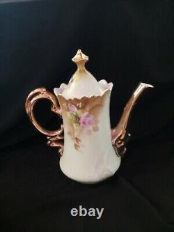 Vintage Lefton Porcelain Heritage Green Pink Rose Tea Pot, Creamer, Sugar Bowl Set
