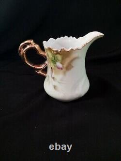 Vintage Lefton Porcelain Heritage Green Pink Rose Tea Pot, Creamer, Sugar Bowl Set