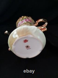 Vintage Lefton Porcelain Heritage Green Pink Rose Tea Pot, Creamer, Sugar Bowl Set