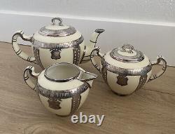 Vintage Lenox Belleek Silver Overlay Tea Set Teapot Creamer Sugar As-Is