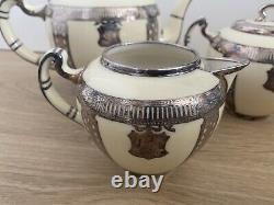 Vintage Lenox Belleek Silver Overlay Tea Set Teapot Creamer Sugar As-Is