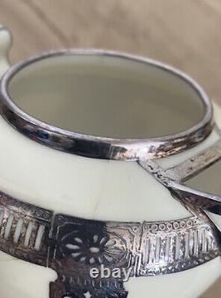 Vintage Lenox Belleek Silver Overlay Tea Set Teapot Creamer Sugar As-Is