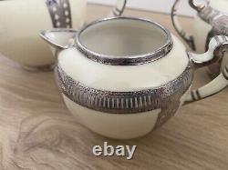 Vintage Lenox Belleek Silver Overlay Tea Set Teapot Creamer Sugar As-Is