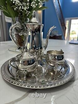 Vintage Leonard Silverplate Service Set Tea Pot, Creamer, Sugar With Tray