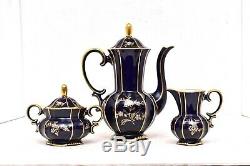 Vintage Lindner Kueps Bavaria Echt Cobalt Blue tea Set teapot creamer sugar CHIP