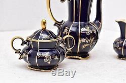 Vintage Lindner Kueps Bavaria Echt Cobalt Blue tea Set teapot creamer sugar CHIP