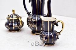 Vintage Lindner Kueps Bavaria Echt Cobalt Blue tea Set teapot creamer sugar CHIP
