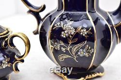 Vintage Lindner Kueps Bavaria Echt Cobalt Blue tea Set teapot creamer sugar CHIP