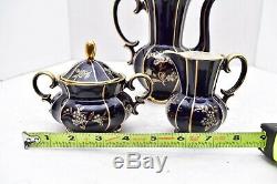 Vintage Lindner Kueps Bavaria Echt Cobalt Blue tea Set teapot creamer sugar CHIP