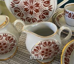 Vintage Lubiana Polish Folk Decor Porcelain Tea Set For 8 Teapot Teacup 27pc