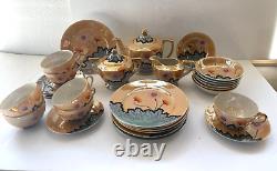 Vintage Luster Ware Hand painted Tea Set 30 Pieces Made In Japan Pot Cups Plates