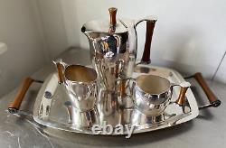 Vintage MCM Oneida 4-Piece Silver Plate Tea Coffee Service Trophy Wood Handles