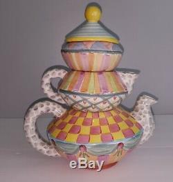 Vintage Mackenzie Childs Wallcourt Stacking Teapot Pottery Set Rare