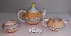 Vintage Mackenzie Childs Wallcourt Stacking Teapot Pottery Set Rare