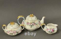 Vintage Martin China Limoges France Hand Painted Rose Tea Pot Creamer Sugar Set