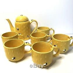 Vintage Mary Kay Bumble Bee 6 Mugs and Pitcher Set Coffee Tea 7 Pieces Teapot
