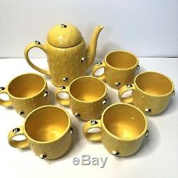 Vintage Mary Kay Bumble Bee 6 Mugs and Pitcher Set Coffee Tea 7 Pieces Teapot