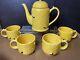 Vintage Mary Kay Exclusive Yellow Ceramic Bumble Bee Teapot With Lid & (4) Mugs