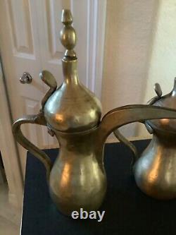 Vintage Matched Set (3) Solid Brass Dallahs 9, 10 & 12 Tea Pot with Handle