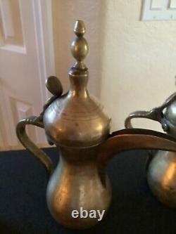 Vintage Matched Set (3) Solid Brass Dallahs 9, 10 & 12 Tea Pot with Handle