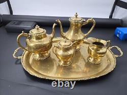 Vintage Mexican Brass 5pc Coffee Tea Kettle Cream & Sugar Tray Hecho En Mexico