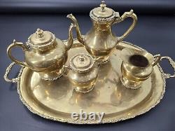 Vintage Mexican Brass 5pc Coffee Tea Kettle Cream & Sugar Tray Hecho En Mexico