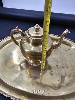 Vintage Mexican Brass 5pc Coffee Tea Kettle Cream & Sugar Tray Hecho En Mexico