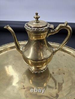 Vintage Mexican Brass 5pc Coffee Tea Kettle Cream & Sugar Tray Hecho En Mexico