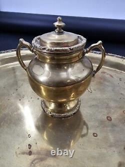 Vintage Mexican Brass 5pc Coffee Tea Kettle Cream & Sugar Tray Hecho En Mexico