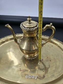 Vintage Mexican Brass 5pc Coffee Tea Kettle Cream & Sugar Tray Hecho En Mexico