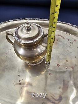 Vintage Mexican Brass 5pc Coffee Tea Kettle Cream & Sugar Tray Hecho En Mexico